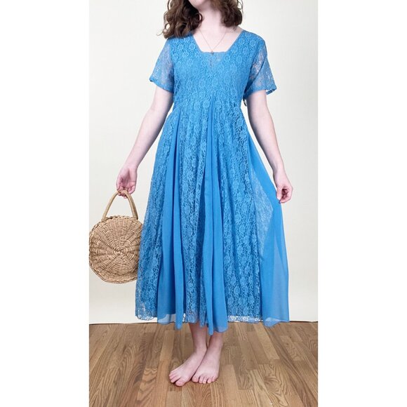 Vintage Handmade Lace Pleated Midi Maxi Dress Princess Royal Formal Fancy Event - Picture 1 of 7